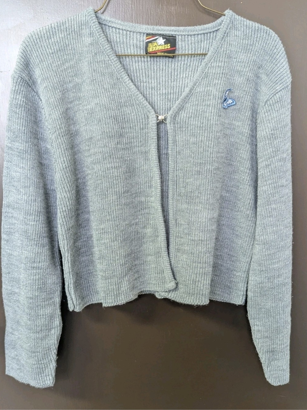 L.A. Express Women's Light Gray Ribbed V-Neck Cardigan